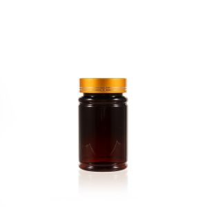 120cc Amber PET Plastic Packer Bottle (F2050P0120) with Electroplated Silver Plastic Cap (Hot Stamped Double Lines on the Side)