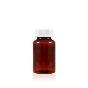 150cc Amber PET Plastic Packer Bottle (F2074P0150) with White Child-Resistant Plastic Cap