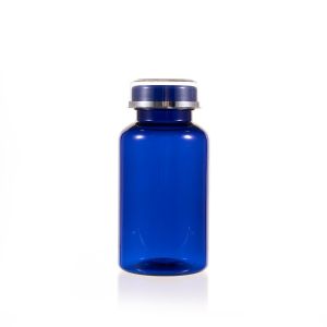 200cc Blue PET Plastic Packer Bottle (F2129P0200) with Clear Screw Cap