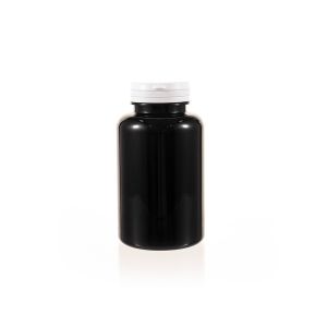300cc Black PET Plastic Packer Bottle (F2160P0300) with White Tear-Off Plastic Cap