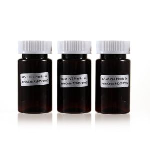 100cc Amber PET Plastic Packer Bottle (F2205P0100) with White Child-Resistant Plastic Cap