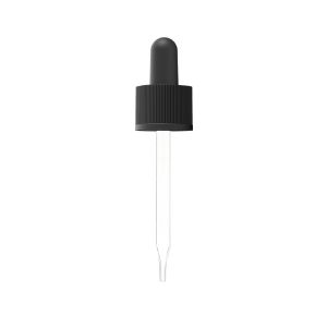 18/415 Black Smooth-Sided Ribbed-Style Child-Resistant Dropper with Straight-Tipped Glass Pipette (A18415CR01GP-3)