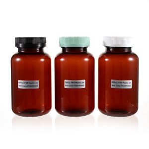 500cc Amber PET Plastic Packer Bottle (F1001P0500) with Colorful Child-Resistant Plastic Cap