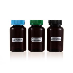 250cc Amber PET Plastic Packer Bottle (F1004P0250) with Colorful Child-Resistant Plastic Cap
