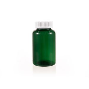 300cc Green PET Plastic Packer Bottle (F2159P0300) with White Child-Resistant Plastic Cap