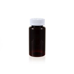 150cc Amber PET Plastic Packer Bottle (F3001P0150) with White Child-Resistant Plastic Cap