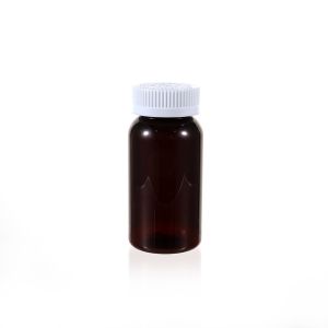 150cc Amber PET Plastic Packer Bottle (F3012P0150) with White Child-Resistant Plastic Cap