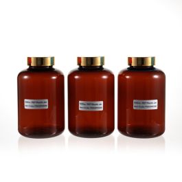 500cc Amber PET Plastic Packer Bottle (F1003P0500) with Electroplated Gold Plastic Cap