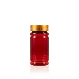 150cc Red PET Plastic Packer Bottle (F2080P0150) with Electroplated Gold Plastic Cap (Hot Stamped Double Lines on the Side)