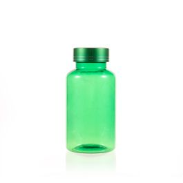 200cc Green PET Plastic Packer Bottle (F2128P0200) with Electroplated Green Plastic Cap (Hot Stamped Double Lines on the Side)p