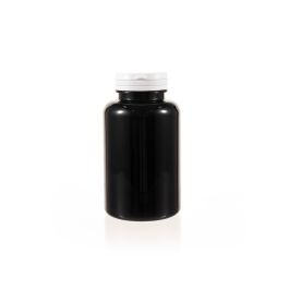 300cc Black PET Plastic Packer Bottle (F2160P0300) with White Tear-Off Plastic Cap