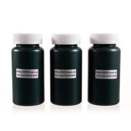 250cc Opaque Black Plastic Packer Bottle (F2201H0250) with White Child-Resistant Plastic Cap
