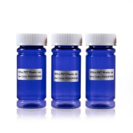 100cc Blue PET Plastic Packer Bottle (F2203P0100) with White Child-Resistant Plastic Cap