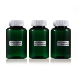 300cc Green PET Plastic Packer Bottle (F2203P0300) with White Child-Resistant Plastic Cap