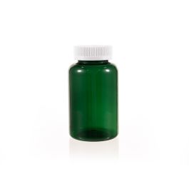 300cc Green PET Plastic Packer Bottle (F2159P0300) with White Child-Resistant Plastic Cap