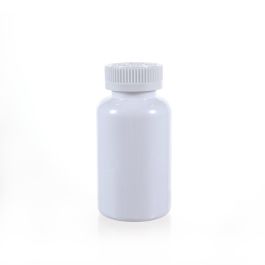 200cc Opaque White PET Plastic Packer Bottle (F3003P0200) with White Child-Resistant Plastic Cap