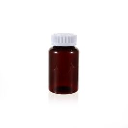 150cc Amber PET Plastic Packer Bottle (F3008P0150) with White Child-Resistant Plastic Cap