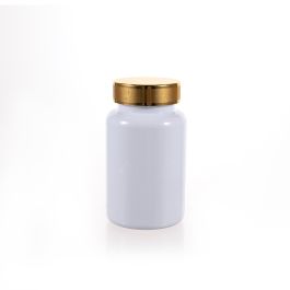 200cc Opaque White PET Plastic Packer Bottle (F3022P0200) with Gold Plastic Cap